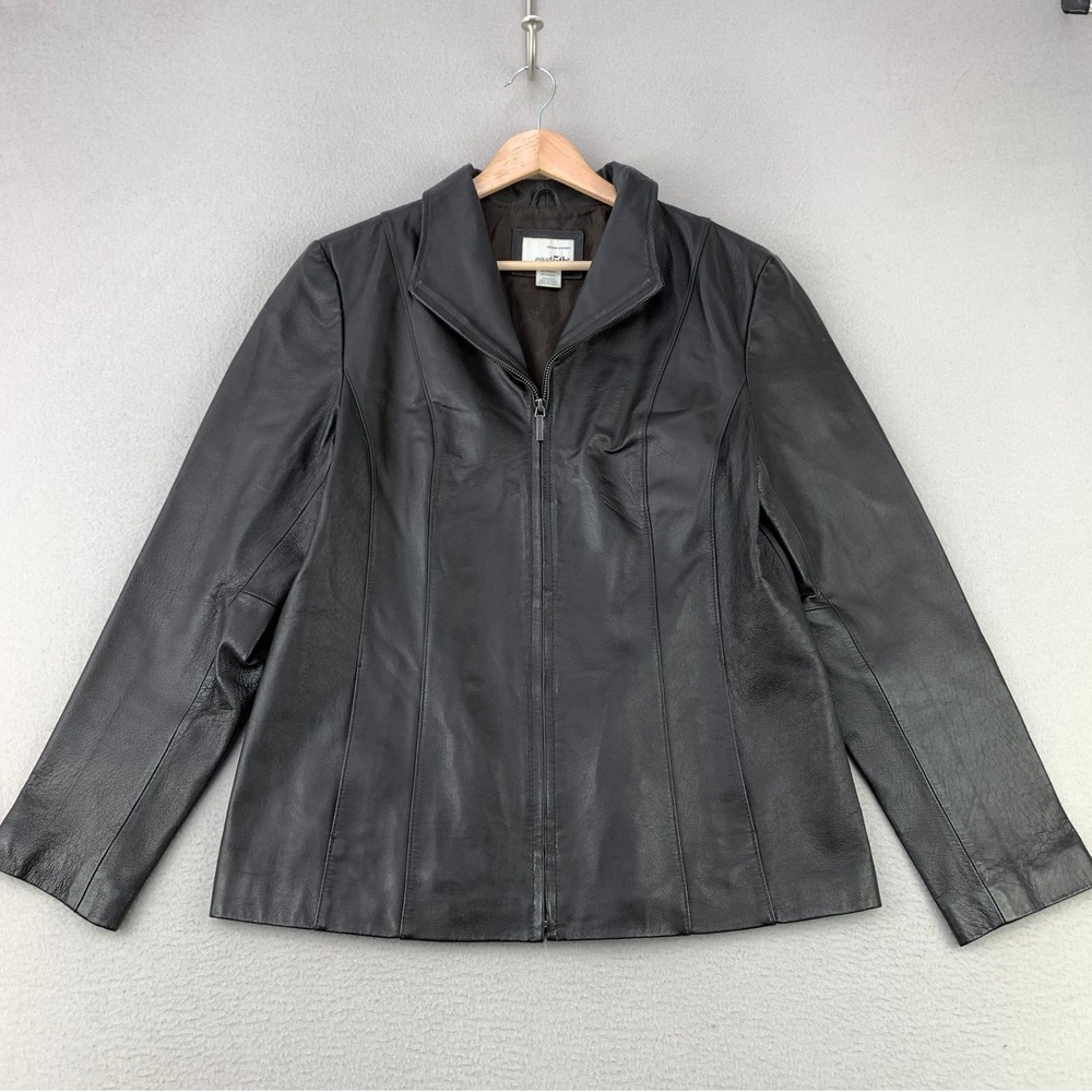 Vintage Genuine Leather Jacket Womens Medium Black East 5th Biker Y2K Rocker‎